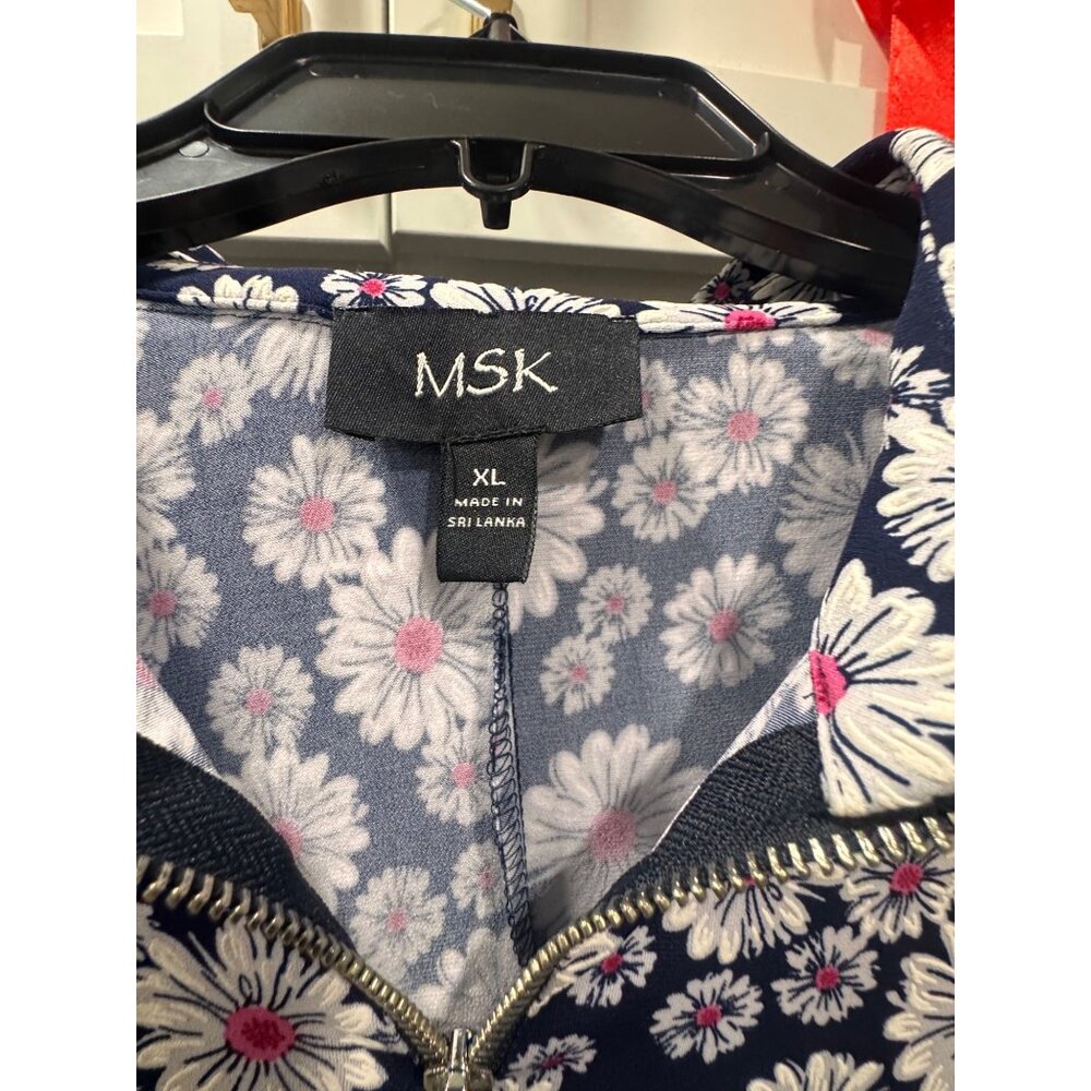 MSK Womens Navy Floral Print Polo Collar Dress XL Short Sleeve Zipper Front Casu - Picture 3 of 6